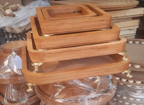 تصویر 2 از خرید سینی ۵ تیکه پایه دار چوبی + قیمت فروش استثنایی