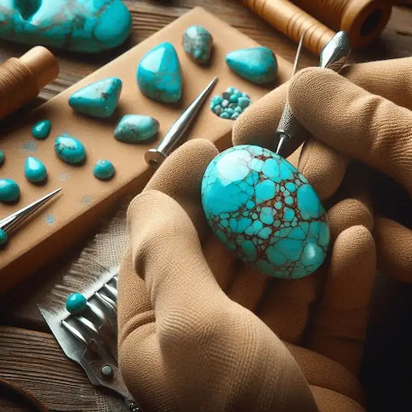 سنگ فیروزه رگه طلایی مناسب حکاکی سبک و منبت کاری