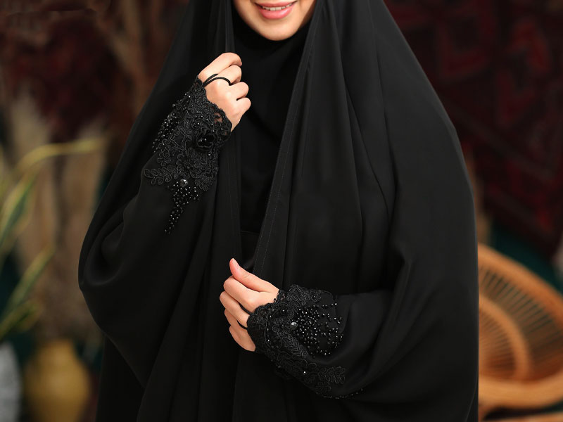 خرید چادر عبایی عربی جواهر دوزی گندمی + قیمت فروش استثنایی