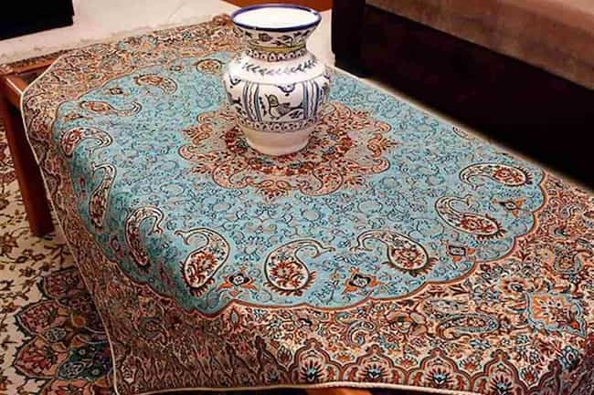 تصویر 4 از فروش رومیزی ترمه آبی فیروزه ای + قیمت خرید به صرفه