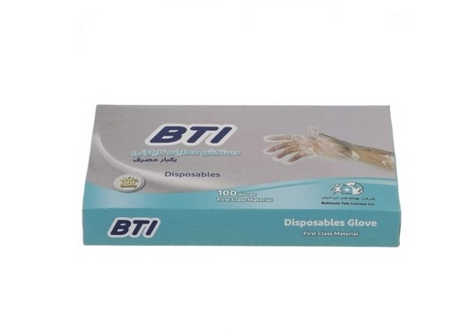 دستکش معاینه نایلونی یکبار مصرف بی تی آی 100 عددی + خرید ارزان