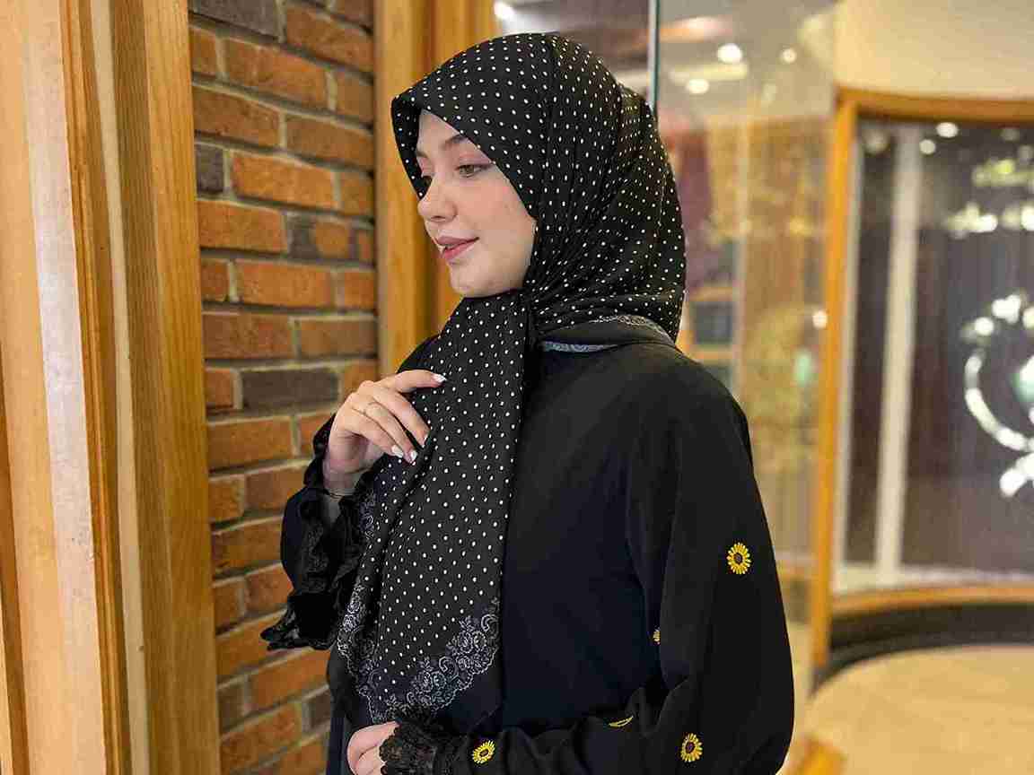 تصویر 2 از فروش روسری نخی مشکی طرحدار + قیمت خرید به صرفه
