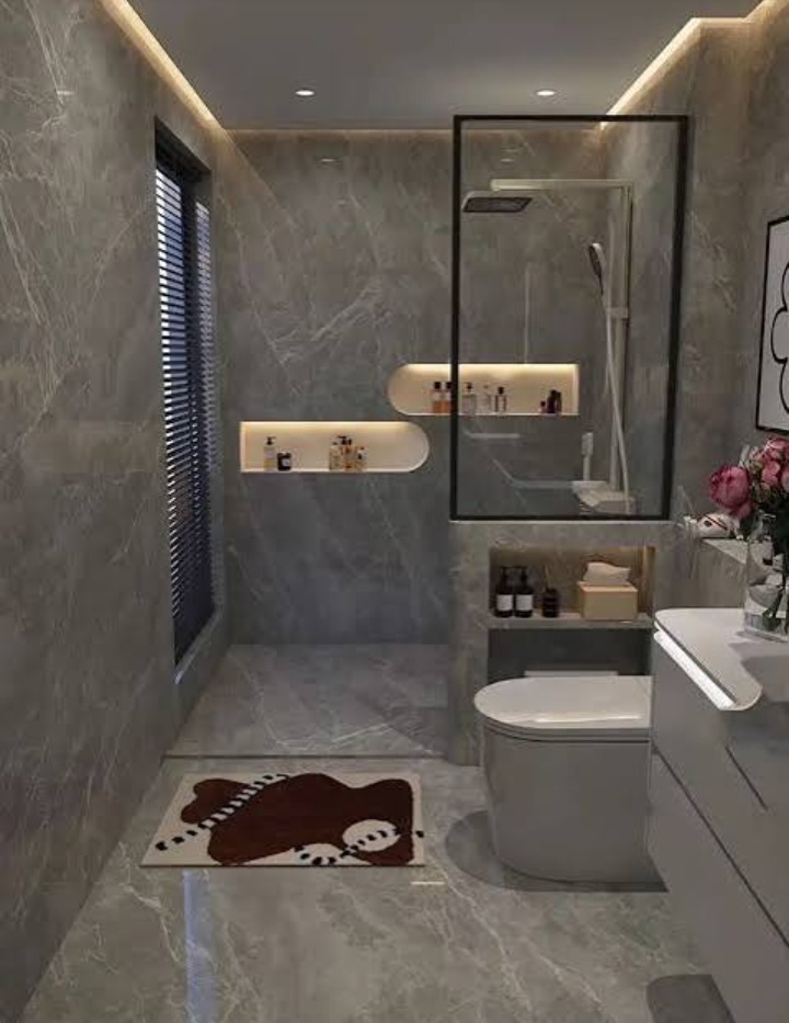 کاشی حمام خاکستری با سطح مات و صاف