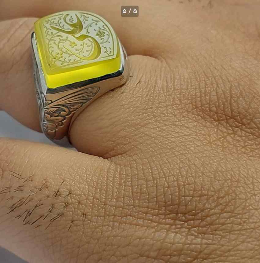 تصویر 2 از قیمت انگشتر عقیق زرد حکاکی + فروش عمده
