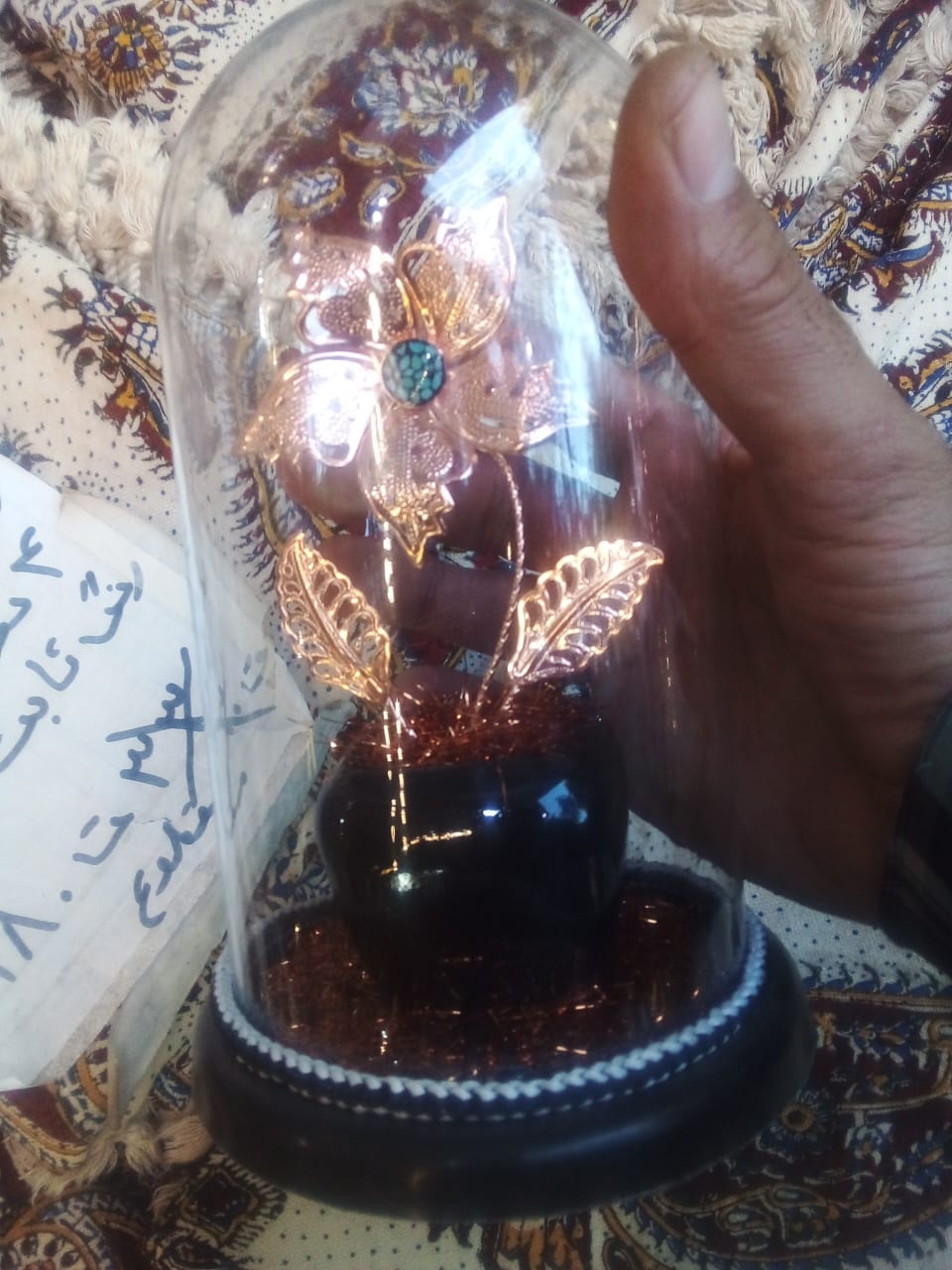 تصویر 1 از فروش گل مسی تک گل با مرکز فیروزه و محفظه دار
