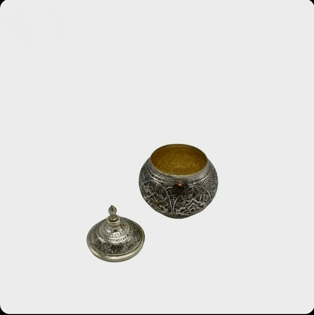 تصویر 1 از قندان برنجی قلم زنی با آبکاری نقره اصفهان