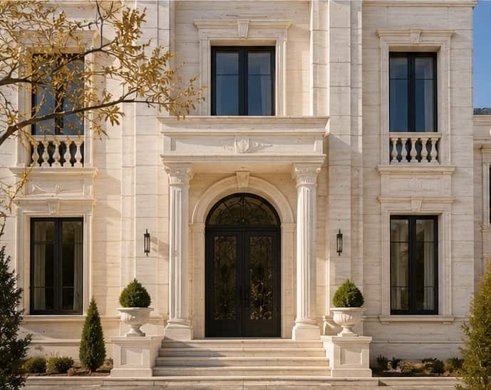 سنگ تراورتن کرم روشن؛ بهترین گزینه برای نمای کلاسیک و مدرن