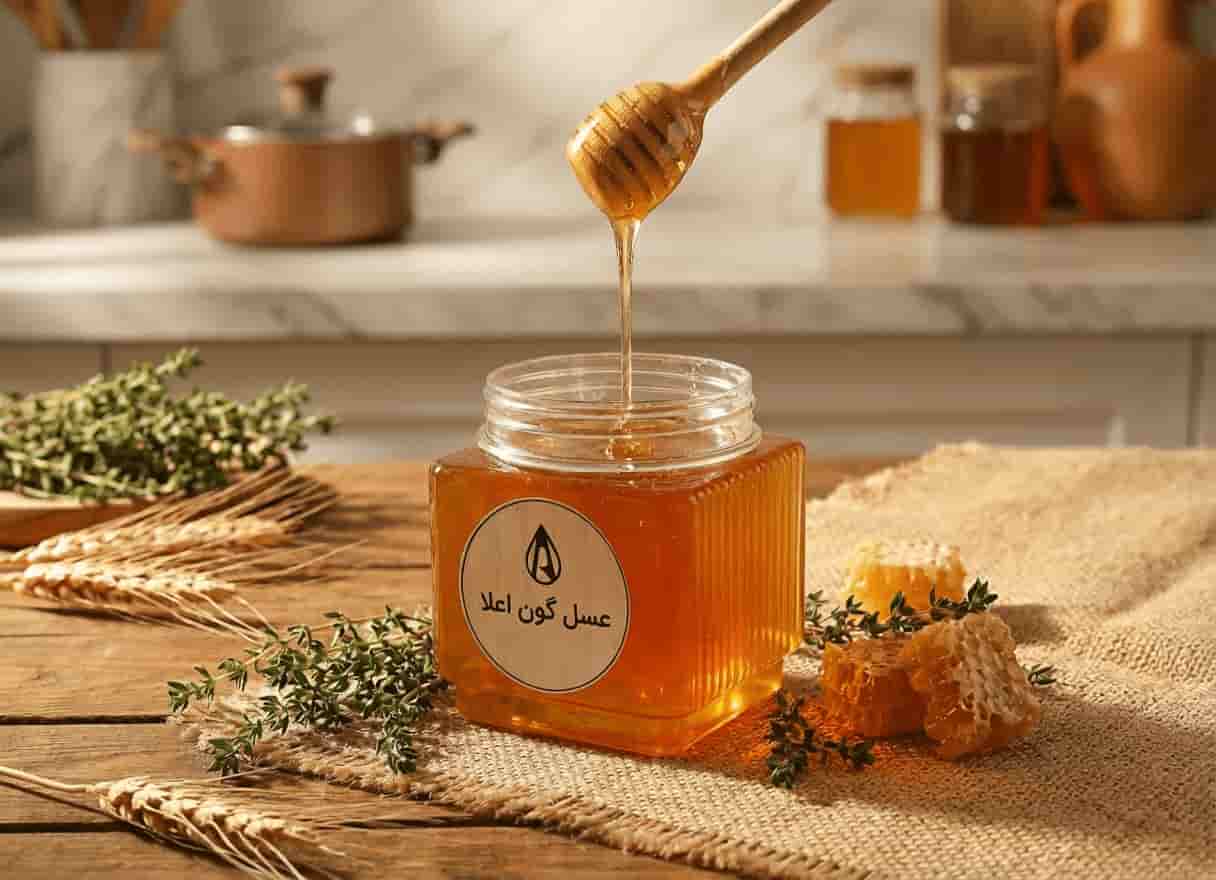 تصویر 1 از عسل کوهی اصل تهیه شده توسط زنبورها در مناطق مرتفع بکر طبیعی