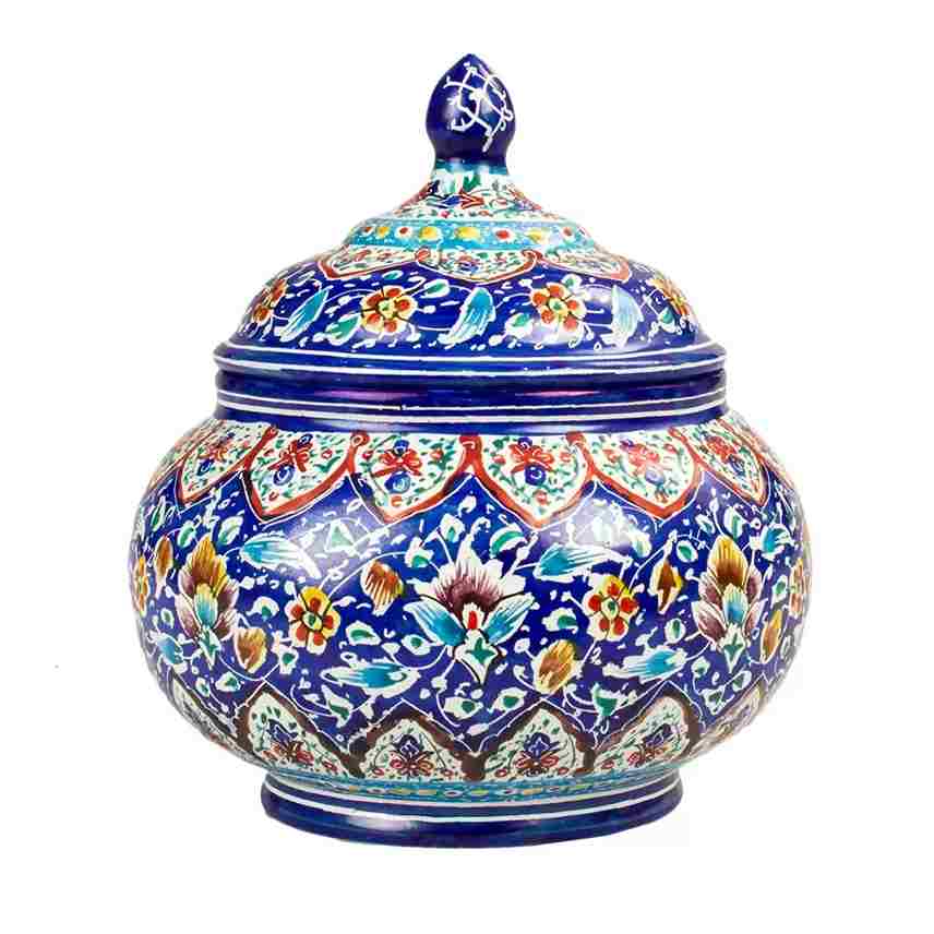 قندان مسی میناکاری شده با طرح های اصیل ایرانی
