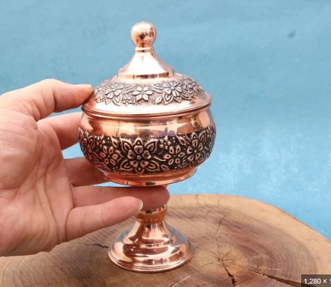 قندان مسی طرح دار مناسب پذیرایی و دکوراسیون سنتی