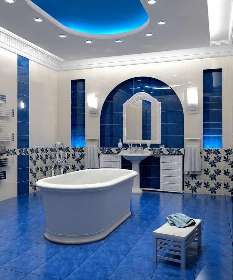 کاشی حمام آبی سفید مقاوم در برابر رطوبت و شوینده