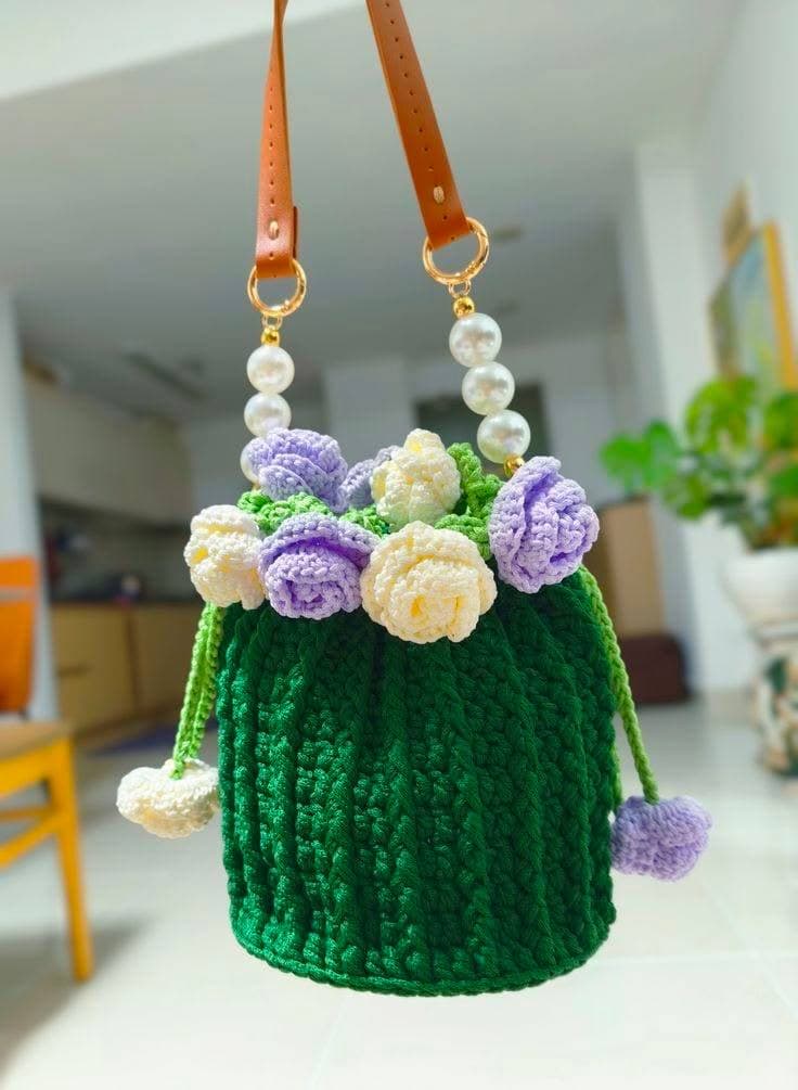 تصویر 4 از کیف دوشی بافتنی گل