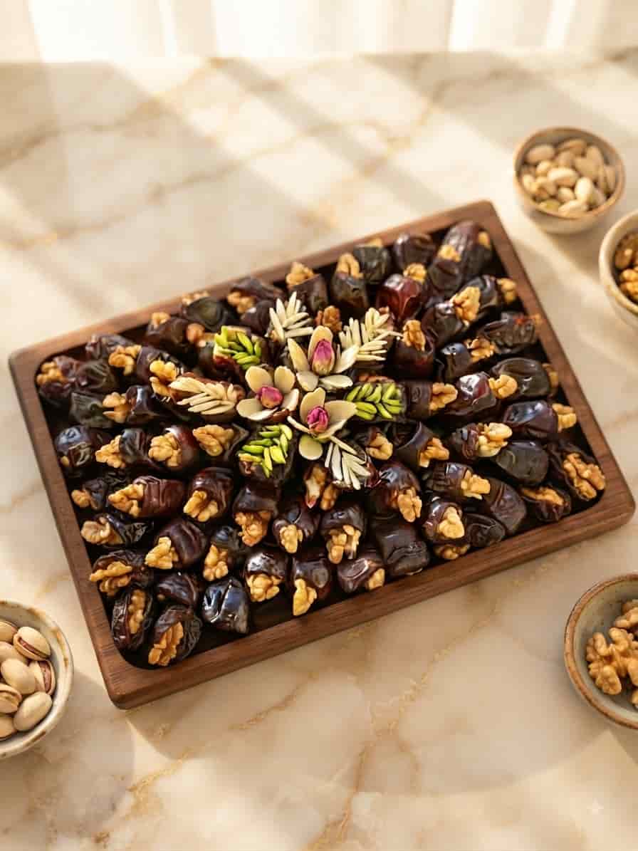 خرما مضافتی با گردو ترکیبی جذاب برای دوستداران طعم‌های اصیل