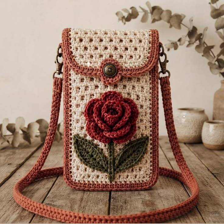 کیف بافتنی طرح گل رز