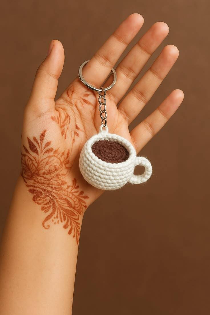 جاکلیدی بافتنی طرح فنجان قهوه