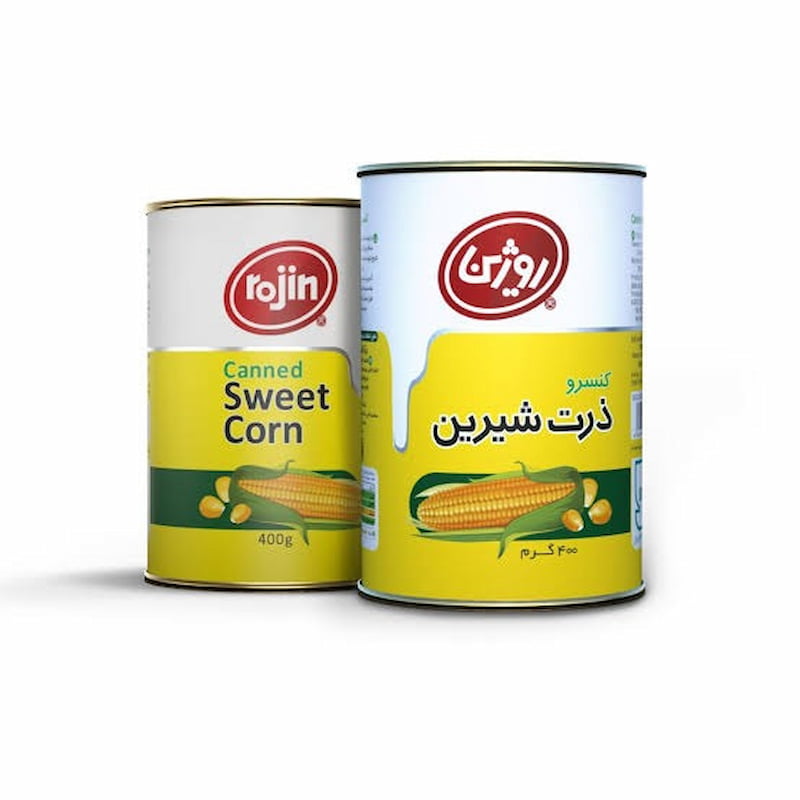 کنسرو ذرت روژین با دانه‌های طلایی و ظاهر اشتهابرانگیز
