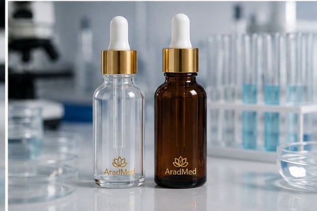 بطری قطره چکان دارویی شیشه ای قهوه‌ای و شفاف