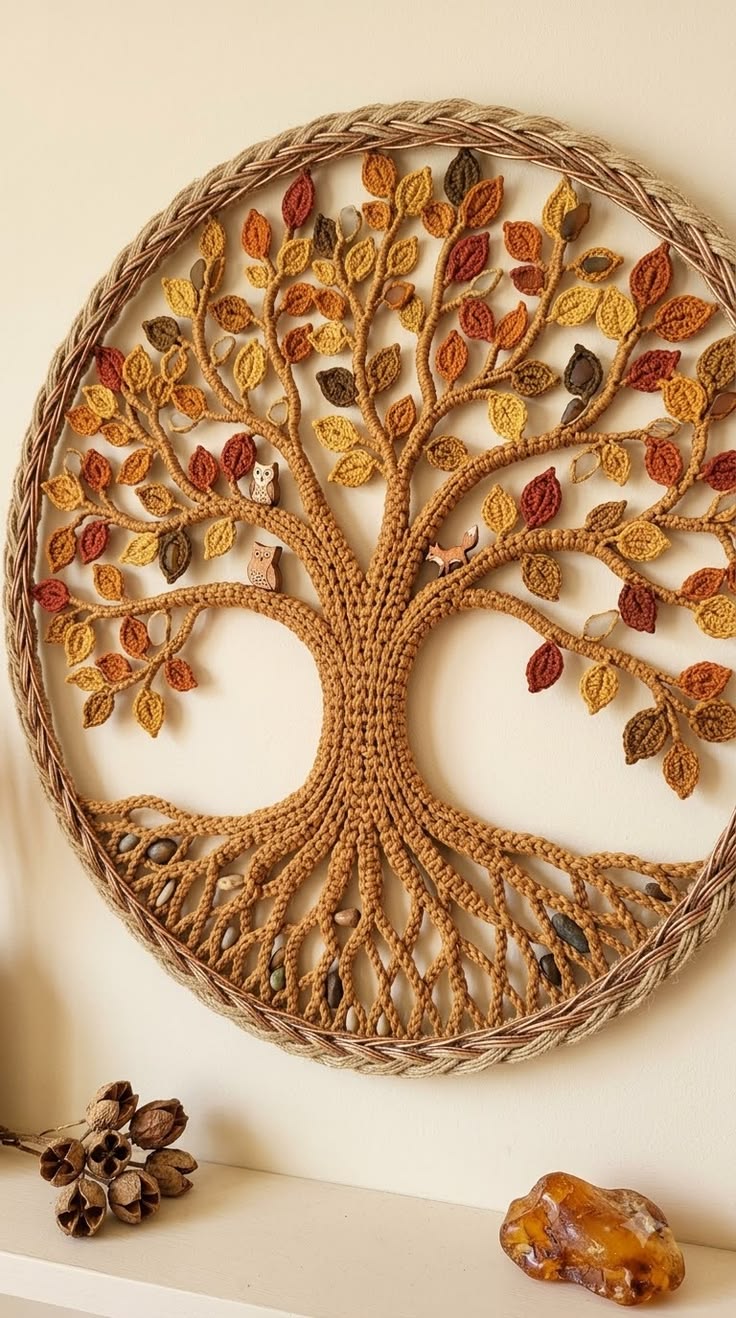 دیوار کوب بافتنی ماندلا طرح پاییزی