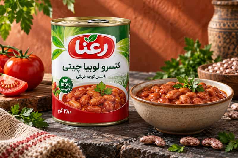 کنسرو لوبیا چیتی 380 گرمی رعنا با طعم خانگی و بافت یکدست